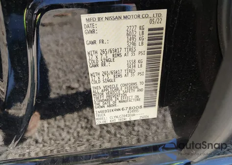 2022 Nissan Frontier Sv 4X4 from USA, damaged, VIN 1N6ED1EK4NN678008